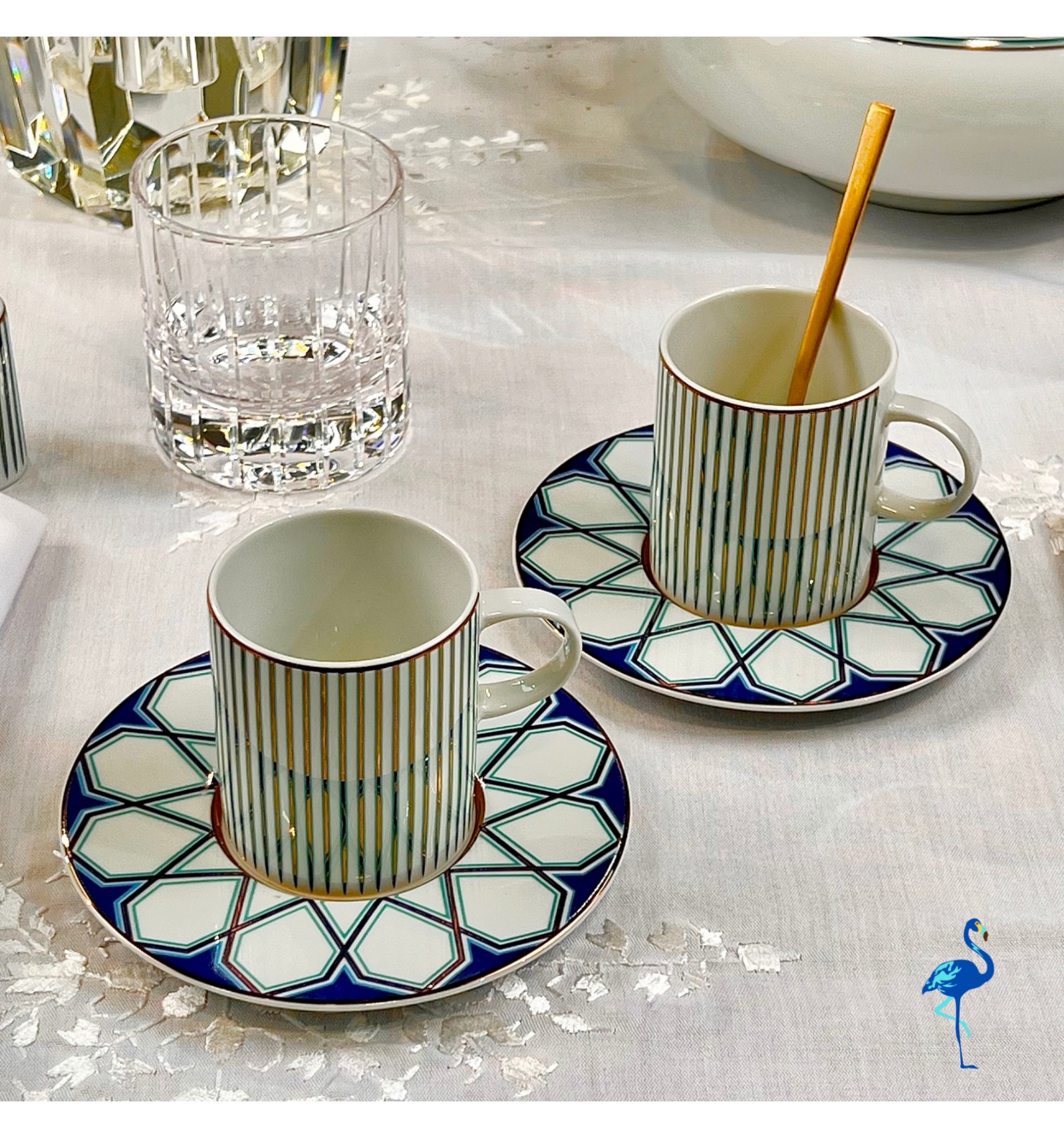 Service 2 Tasses à Café Avec Soucoupes - Les Maisonnettes, Motif Le Casette Rouge, Porcelaine